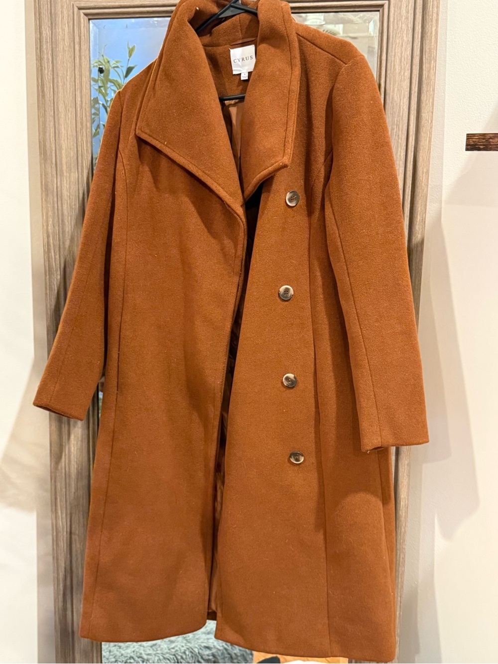 Cyrus Women's Rust-Colored Double-Breasted Wool Trench Coat